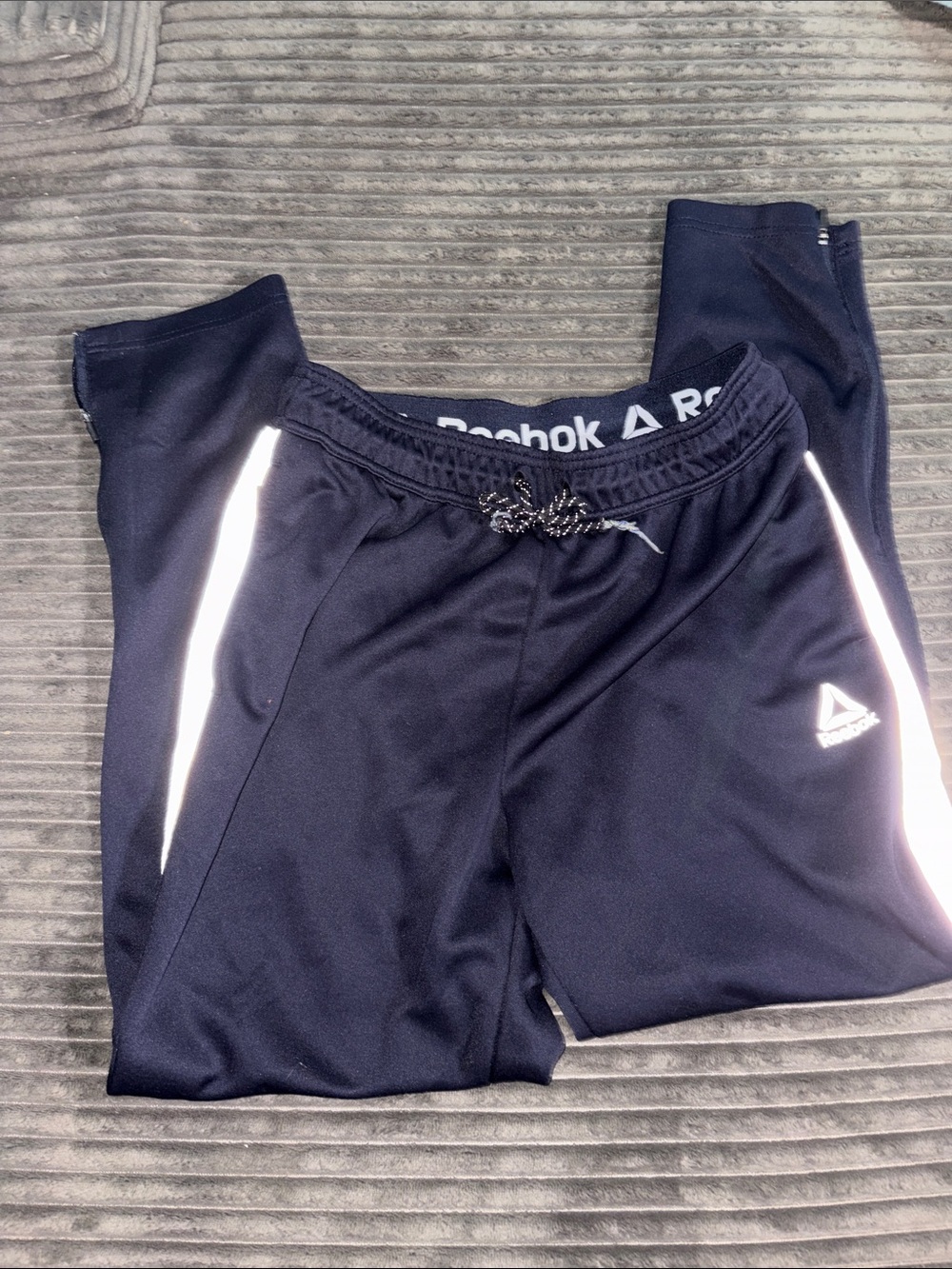 Reebok Navy Blue Jogger Pants with White Reflective Accents